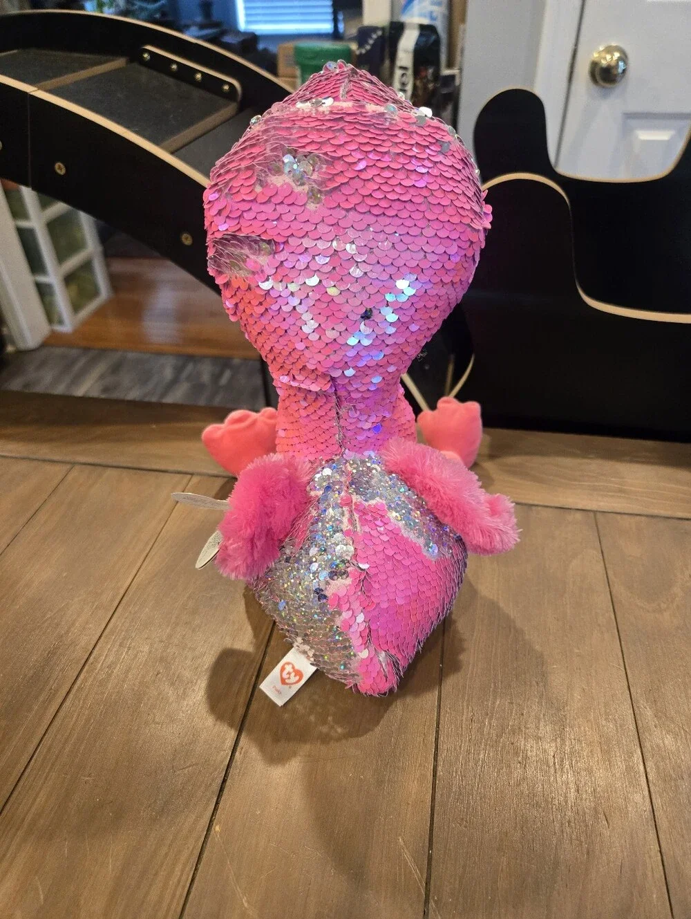 Ty Pinky Pink & Silver Sequin Plush Flamingo New